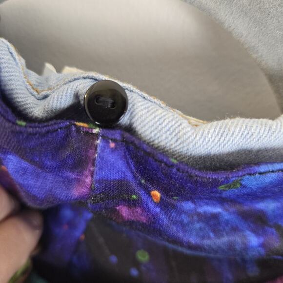 Upcycled Denim Cropped Jacket Thrashed Tie Dye Sleeves Detach Hood 50" Chest - Picture 8 of 13